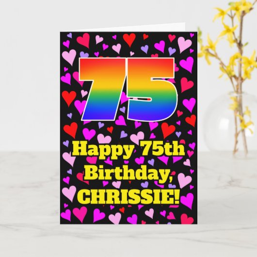 75誕生日:愛するハートパターン、虹# 75 カード (黄色い花)