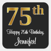 75誕生日 – 高級エレガント金ゴールドルッフェイクク# スクエアシール (正面)
