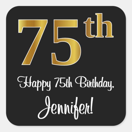 75誕生日 – 高級エレガント金ゴールドルッフェイクク# スクエアシール (正面)