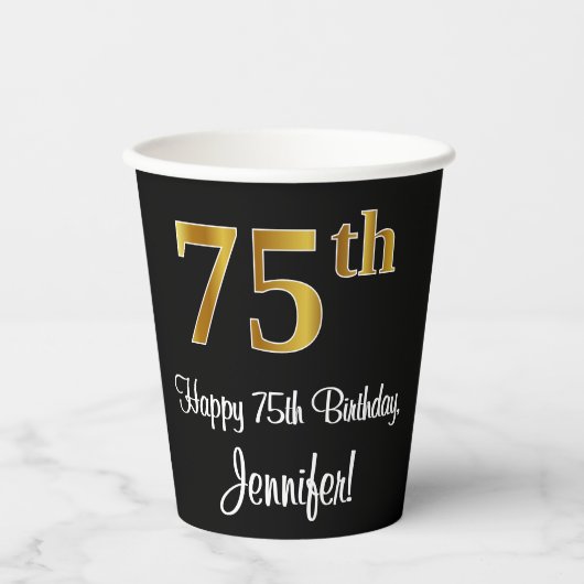 75誕生日 – 高級エレガント金ゴールドルッフェイクク# 紙コップ (正面)