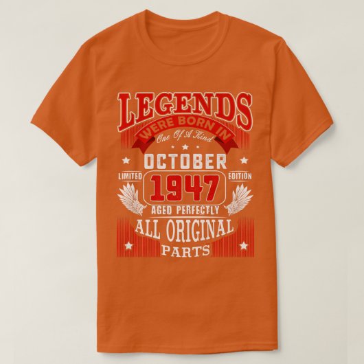 75誕生日Tee Legends 1947生まれ年10月75 Tシャツ (デザイン正面)