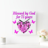 75賛美番目の誕生日フローラデザイン スクエア壁時計 (ホーム)