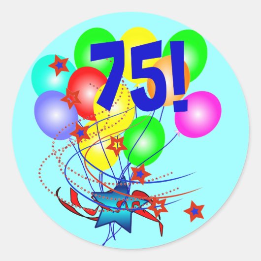 75!または任意の年齢誕生日バルーンの周りのシール ラウンドシール (正面)