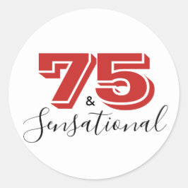 75&センセーショナル・ブラック&レッド75誕生日 モダン ラウンドシール