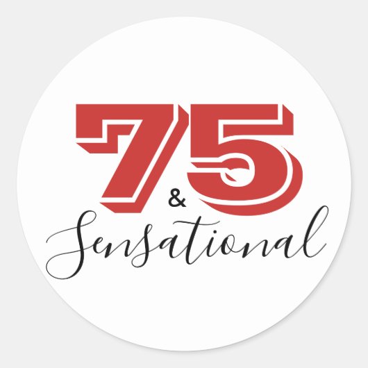 75&センセーショナル・ブラック&レッド75誕生日 モダン ラウンドシール (正面)