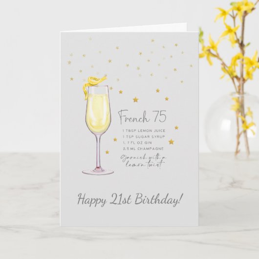 75 フランスのカクテル21番目のハッピーバースデーカード カード (黄色い花)