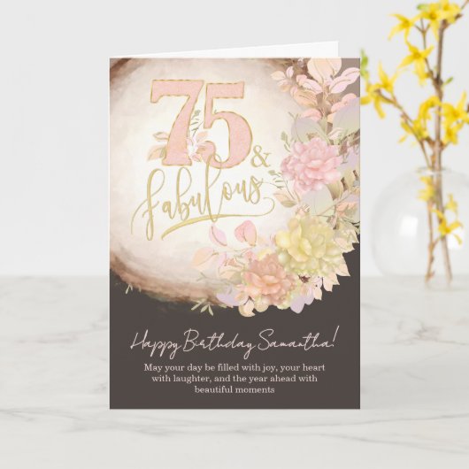 75 & Fabulous Floral Photo Personalized Birthday カード (黄色い花)