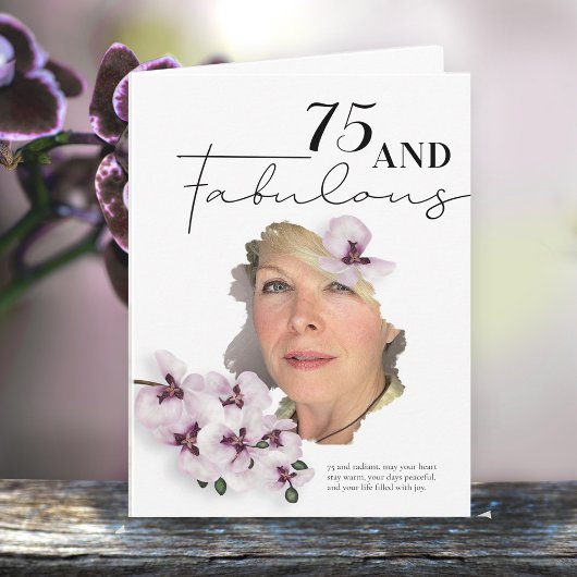 75 & Fabulous Orchid Photo Birthday Greeting Card カード