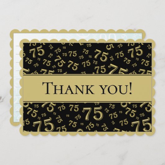 75 "Thank you!" Black/Gold Number Pattern サンキューカード (正面/裏面)
