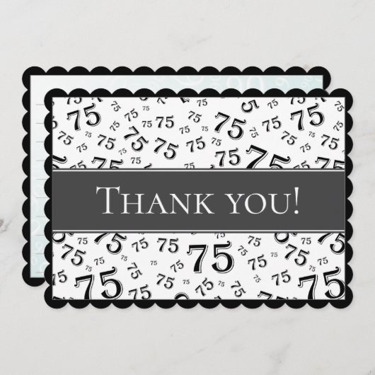 75 "Thank you!" Black/White Number Pattern サンキューカード (正面/裏面)