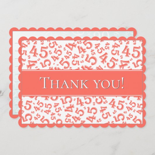 75 "Thank you!" Coral/White Number Pattern サンキューカード (正面/裏面)