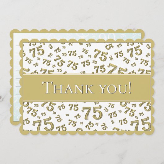 75 "Thank you!" Gold/White Number Pattern サンキューカード (正面/裏面)