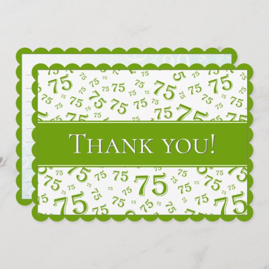 75 "Thank you!" Green/White Number Pattern サンキューカード (正面/裏面)