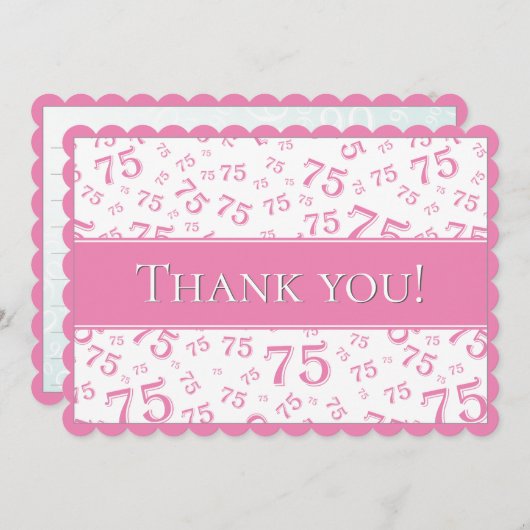75 "Thank you!" Pink/White Number Pattern サンキューカード (正面/裏面)