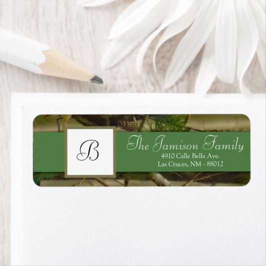 .75"x2.25インチ差出人住所グリーンディアーと迷彩柄 ラベル (インサイチュ)