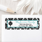 .75"x2.25インチ差出人住所ラベルブラックティール(緑がかった色)ダマスク ラベル (インサイチュ)