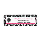 .75"x2.25インチ差出人住所ラベルブラックピンクダマスク ラベル (正面)