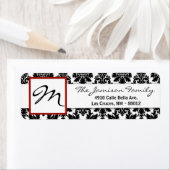 .75"x2.25インチ差出人住所ラベルブラックレッドダマスク ラベル (インサイチュ)