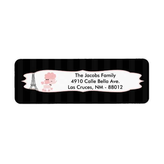 .75"x2.25インチ差出人住所ラベル – ピンクプードルパリ ラベル (正面)