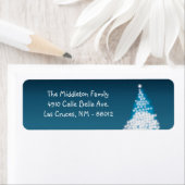 .75"x2.25"青い白いクリスマスツリー戻りラベル ラベル (インサイチュ)