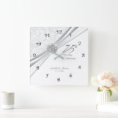 75thまたは60th Diamond's Anniversary 結婚 Keepsake スクエア壁時計 (ホーム)