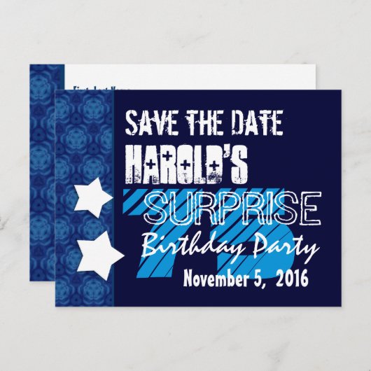 75thサプライズ誕生日デイトブルースターズを保存 案内ポストカード (正面/裏面)