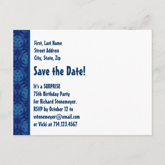 75thサプライズ誕生日デイトブルースターズを保存 案内ポストカード (裏面)