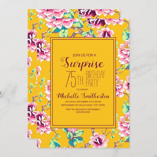 75thサプライズ誕生日パーティーイエローピンクの花 (正面/裏面)