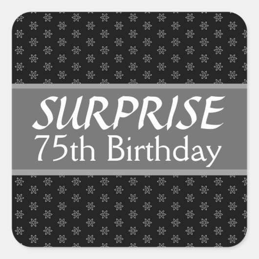 75thサプライズ誕生日ブラックシルバーレッド スクエアシール (正面)