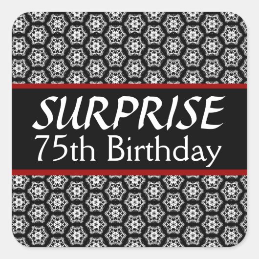 75thサプライズ誕生日ブラックシルバーレッド スクエアシール (正面)