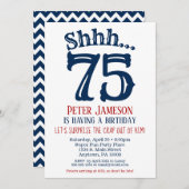 75thサプライズ誕生日招待状メンズネイビーブルー 招待状 (正面/裏面)