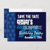 75thサプライズ誕生日日付の青いパターンを保存 案内ポストカード (正面/裏面)
