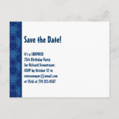 75thサプライズ誕生日日付の青いパターンを保存 案内ポストカード (裏面)