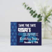 75thサプライズ誕生日日付の青いパターンを保存 案内ポストカード (スタンド正面)