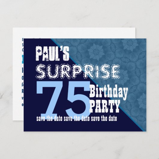 75thサプライズ誕生日日付を保存する対角線VB20 案内ポストカード (正面/裏面)