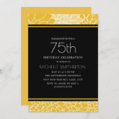 75thバースデーパーティーイエローホワイトブラックフローラ 招待状 (正面/裏面)