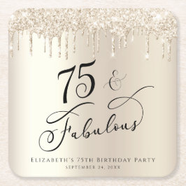 75thバースデーパーティーグリッター金ゴールド スクエアペーパーコースター