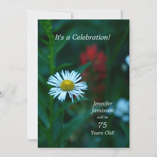 75thバースデーパーティーフローラホワイトデイジーフラワー 招待状 (正面)