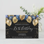 75thバースデーパーティーブルー&金ゴールド招待状 招待状 (スタンド正面)