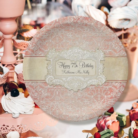 75thバースデーパーティーヴィンテージフランスのリージェンシーレース ペーパープレート