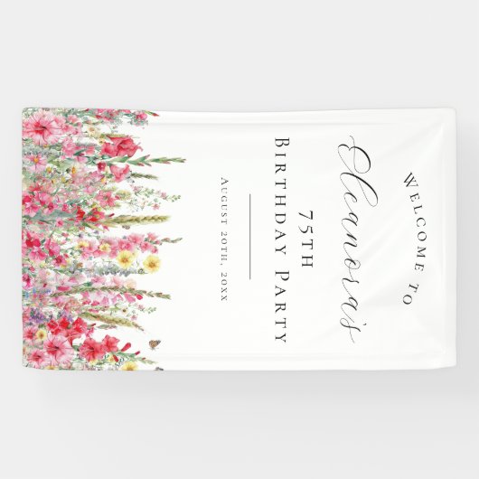 75thバースデーパーティー威厳がある誕生フラワーウェルカム 横断幕 (横)