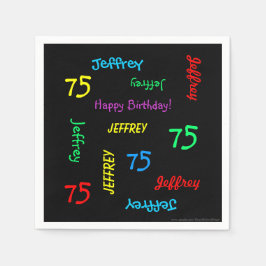 75thバースデーパーティー繰り返し名前黒紙 スタンダードカクテルナプキン