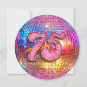 75thバースデーパーティー金ゴールドピンクグリッターディスコボール 招待状 (裏面)