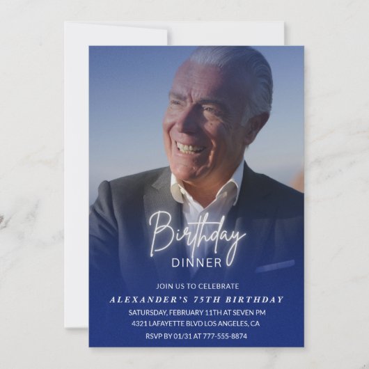 75th誕生日の招待誕生日ディナーフォトメンズ 招待状 (正面)