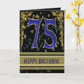 75th誕生日カード(金ゴールドとバブル) カード (黄色い花)