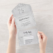 75th誕生日シルバーグリッター誕生日rsvp オールインワン招待状 (貼ってはがせる)
