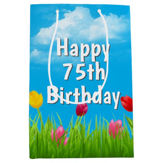 75th誕生日チューリップミディアム抱き枕 ミディアムペーパーバッグ (正面)
