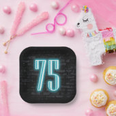 75th誕生日パーティネオンサインオンブリック ペーパープレート (パーティー)