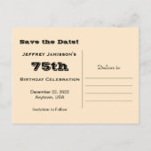 75th誕生日パーティーの招待を保存する 案内ポストカード (裏面)