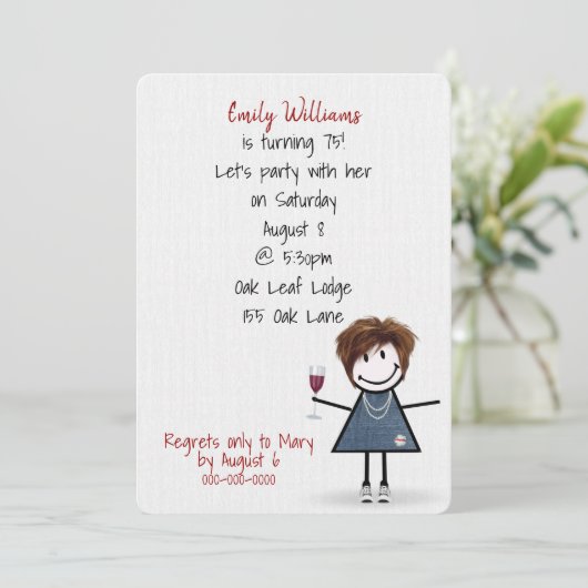 75th誕生日パーティーガールinスニーカーwithワイン 招待状 (スタンド正面)